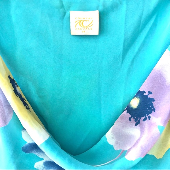 Country Casuals Turquoise Blue Floral Flowing Maxi - Picture 3 of 5